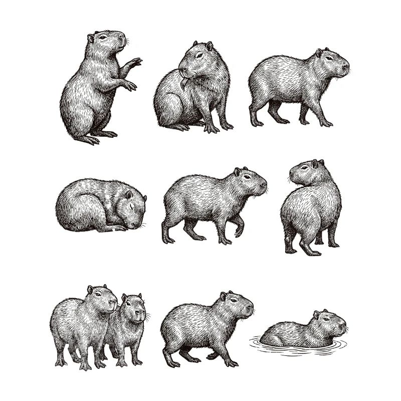 Capybara -Silhouetten im Walddesign