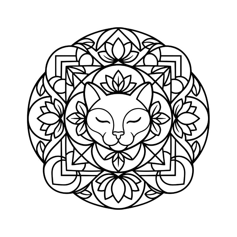 Cat Mandala with Harmonious Ornamentation