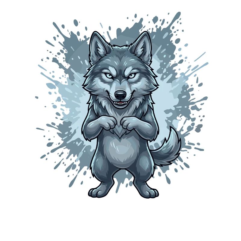 Blauer Wolf Cartoon mit Spritzhintergrund