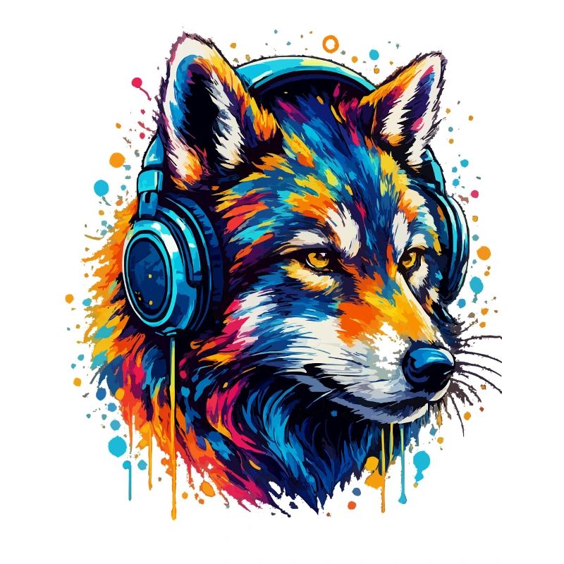 Fuchs mit Neon Kopfhörer Kunst