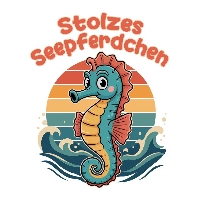Stolzes Seepferdchen Schwimmen Retro Design