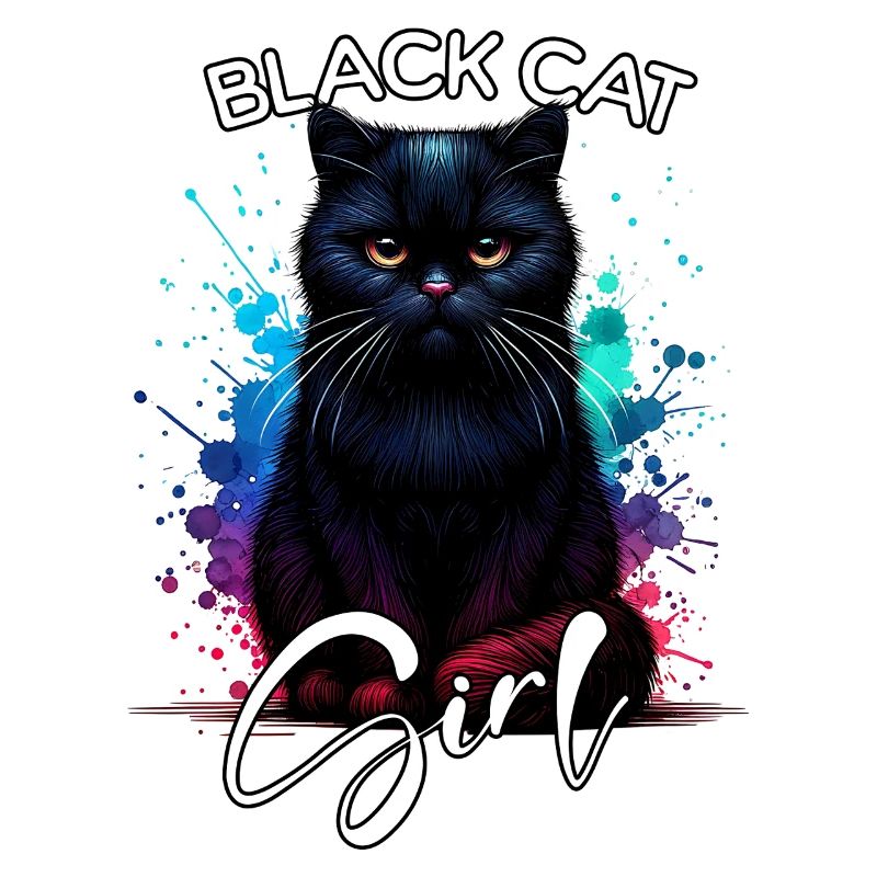 Grumpy Black Cat Mädchen Schwarze Katze