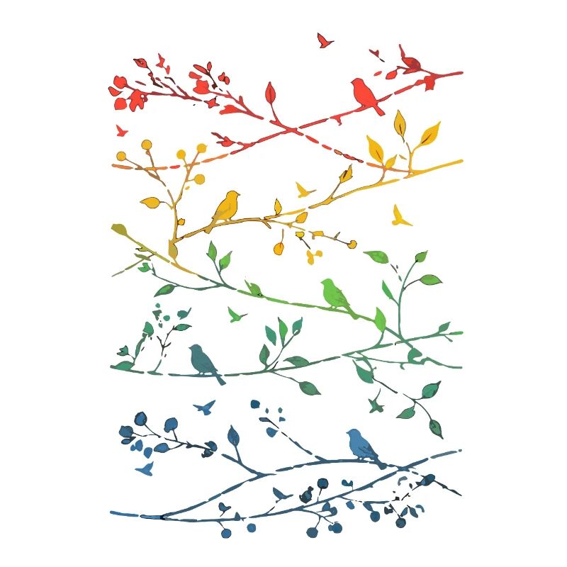 Branches arcenciel et oiseaux