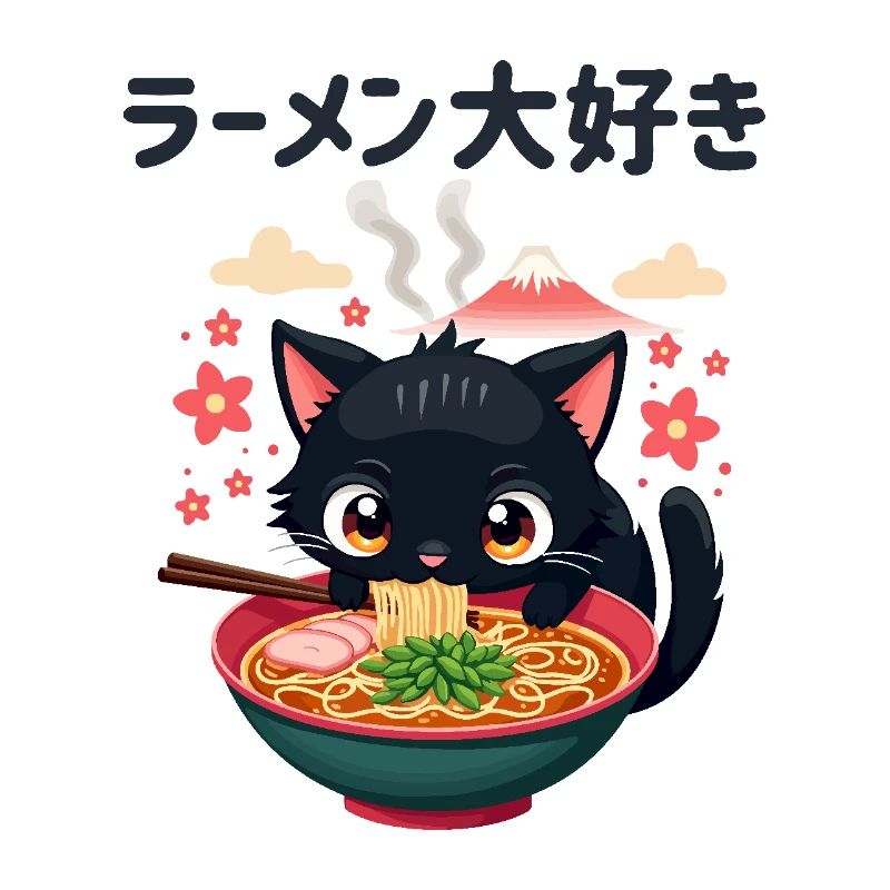 Chat japonais mignon mangeant de la soupe de nouilles ramen
