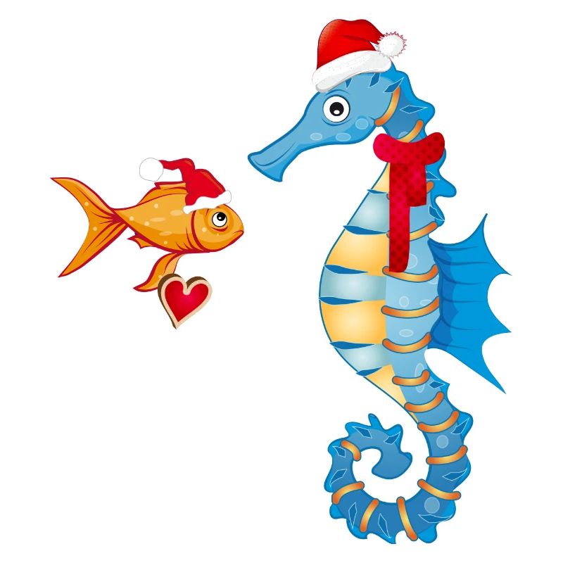 Fisch und Seepferdchen in Weihnachtsstimmung