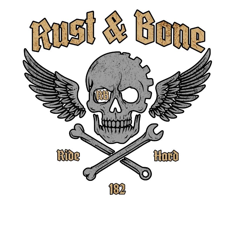 Rust Bone Motorrad Skull Wing Design