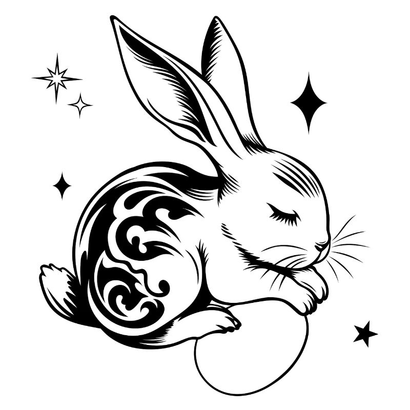 Sleeping Easter Bunny with Tribal and Eggs