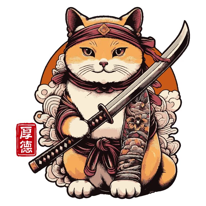 Samurai Cat with Sword Funny For Cats Lover