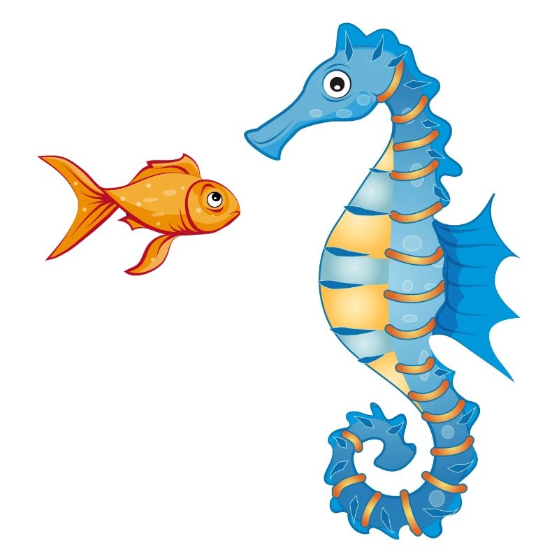 Poissons rouges et hippocampes comiques mignons