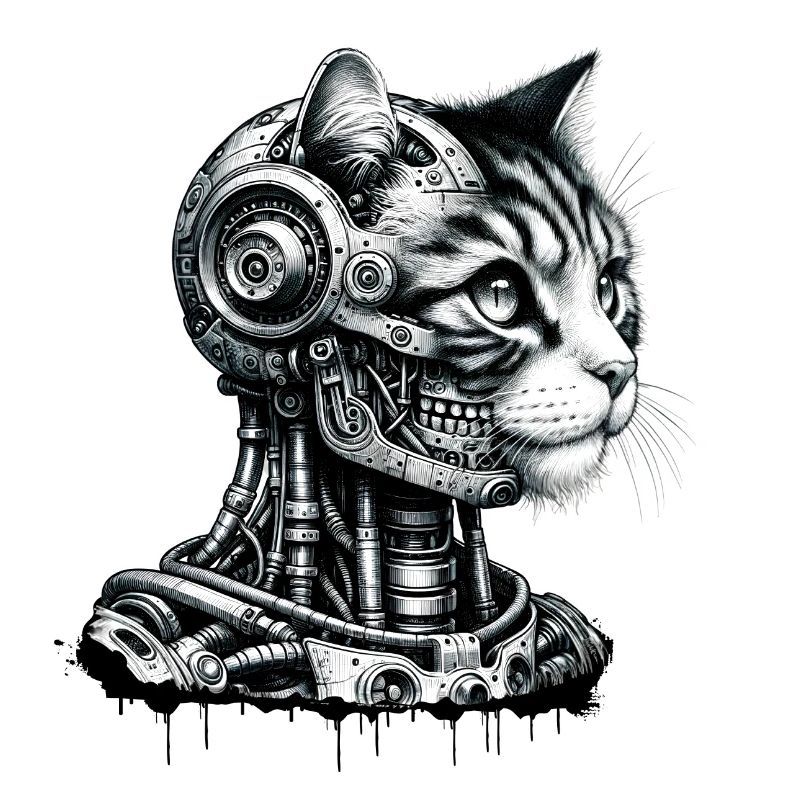 Tête de chat conçue comme un robot au look rétro