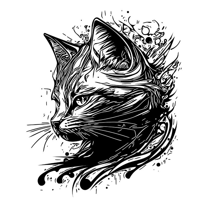 Petit chat mignon dans le style de tatouage Nature Splash