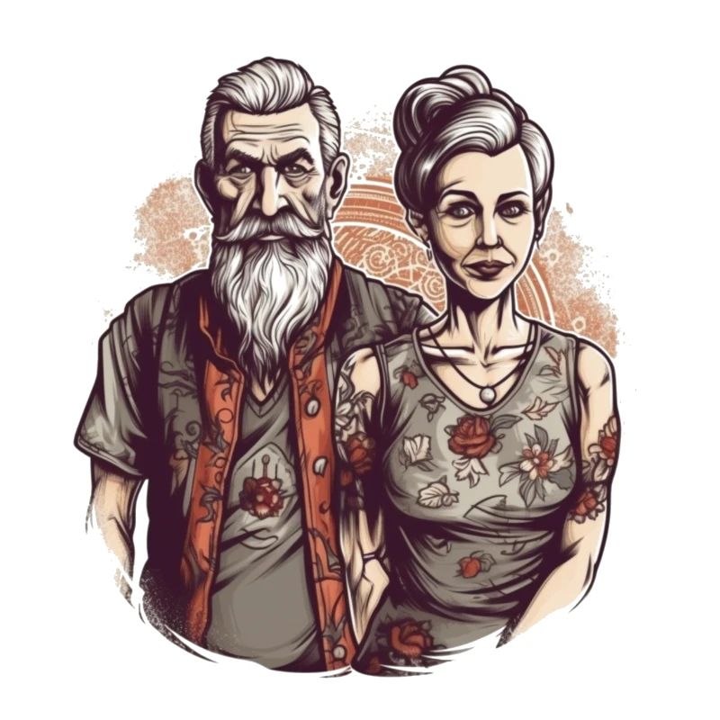 Cooles Bestager Pärchen mit Bart und Tattoos