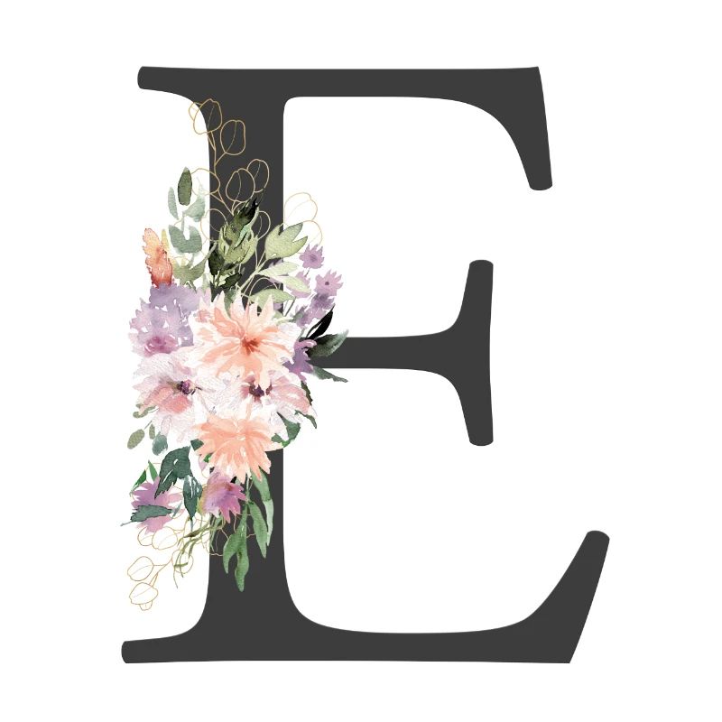 Letter E, Monogram, Flowers
