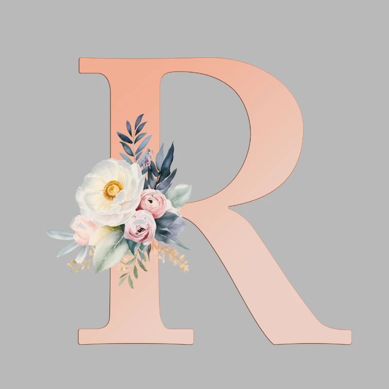 R monogramme, Floral, Boho