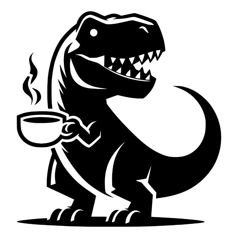 T-Rex with Coffee Cup Grim Caffeine Dino