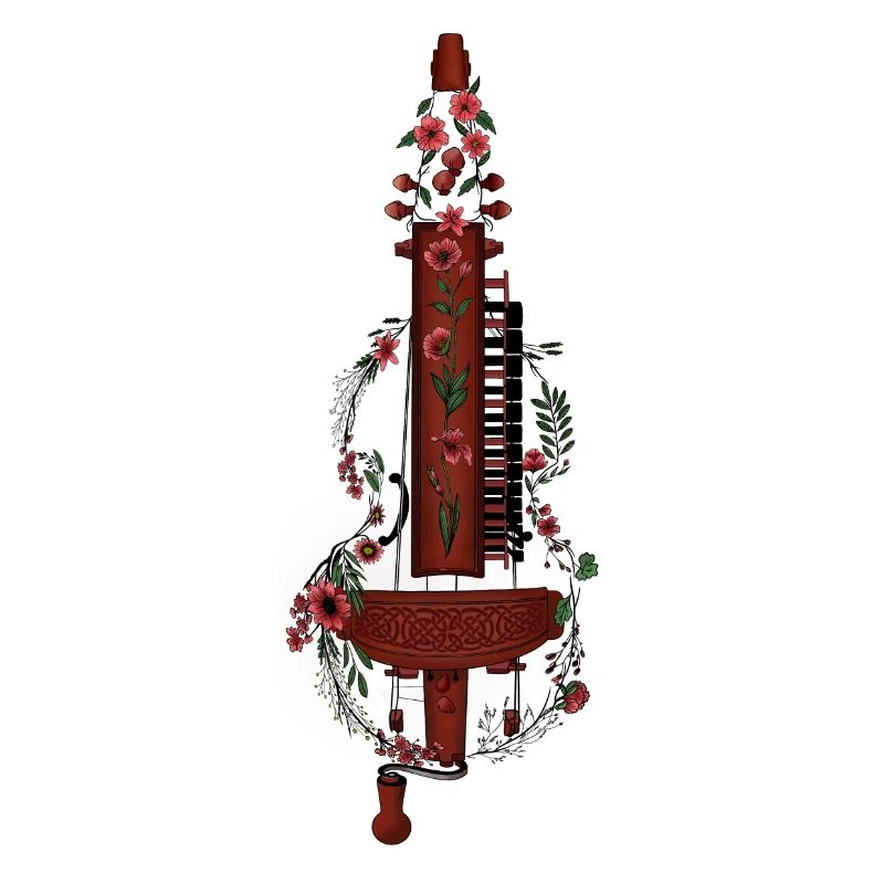 Vielle à roue de violon avec vrilles de fleurs