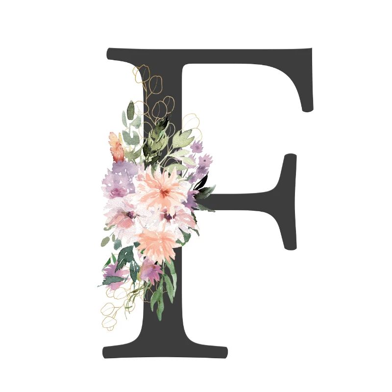 Buchstabe F, Monogramm, Blumen