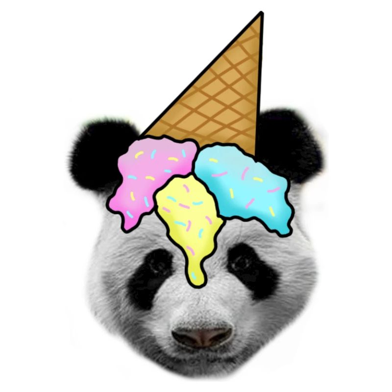 Panda mit Eiscreme als Hut