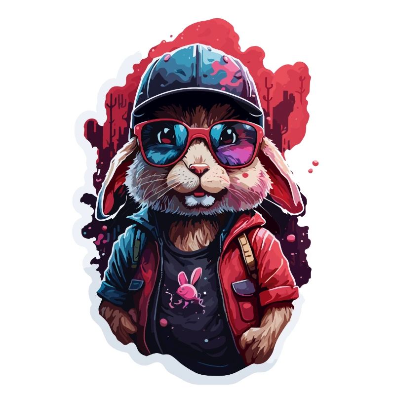 Lapin mignon, casquette de baseball, lunettes de soleil, pull, couleur