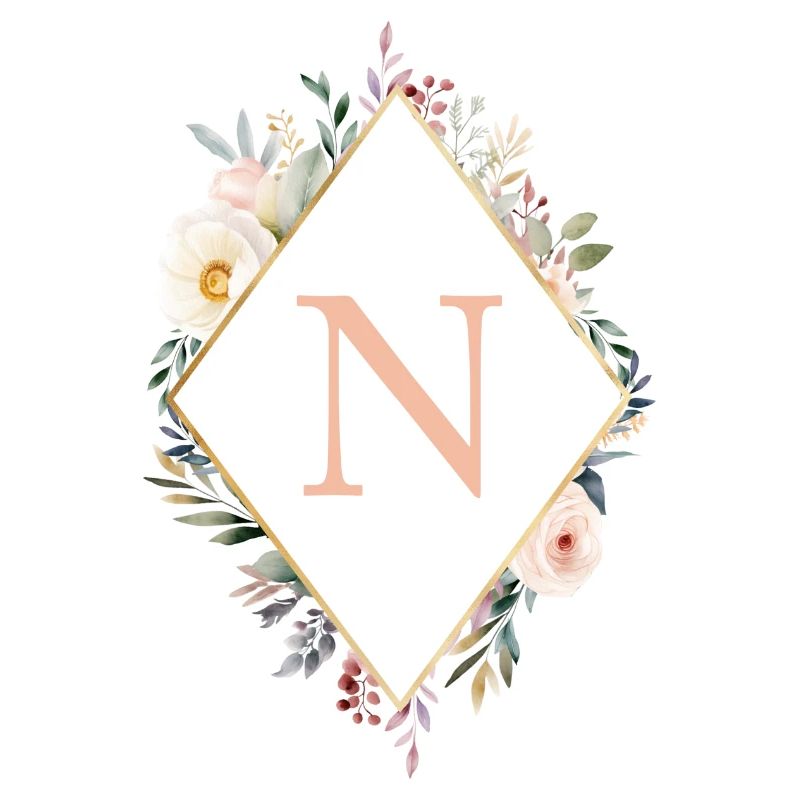 N Monogram, Floral, Boho