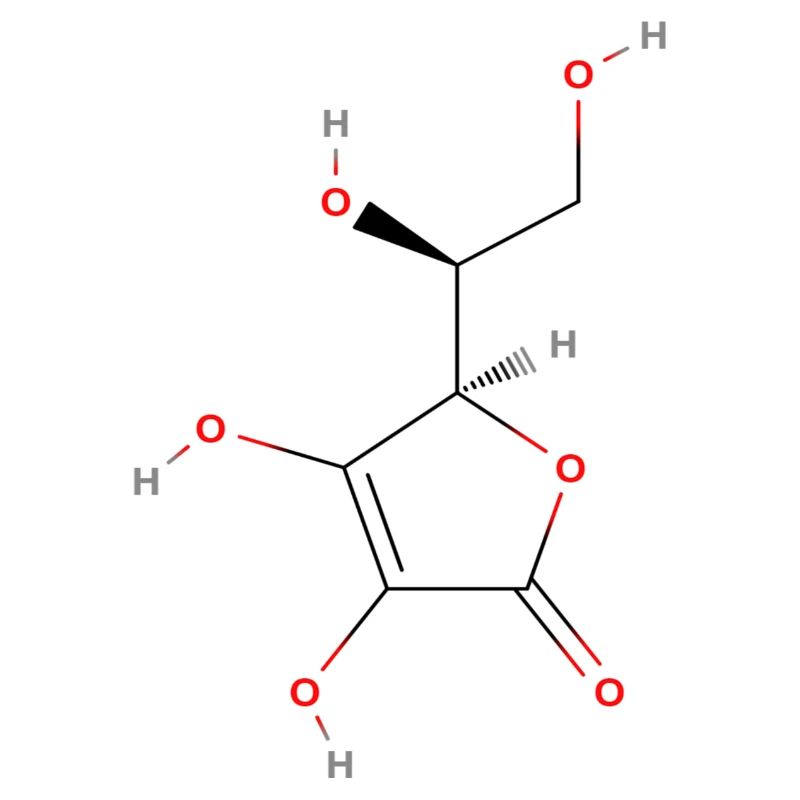 Molécule de vitamine C - Formule structurale colorée