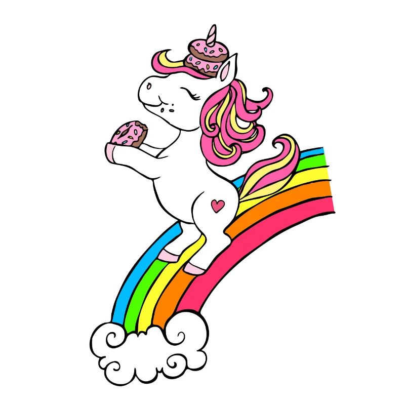 Einhorn mit Donuts und Regenbogen