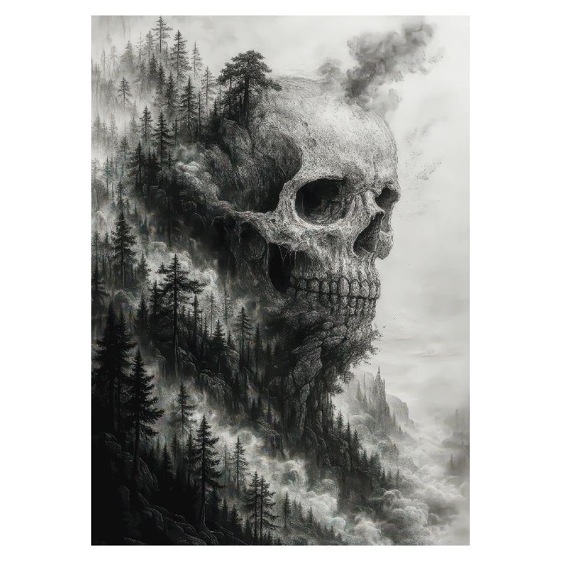 Unheimliche Waldschädel-Illustration