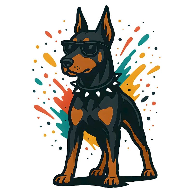 Chien Dobermann en éclaboussure colorée