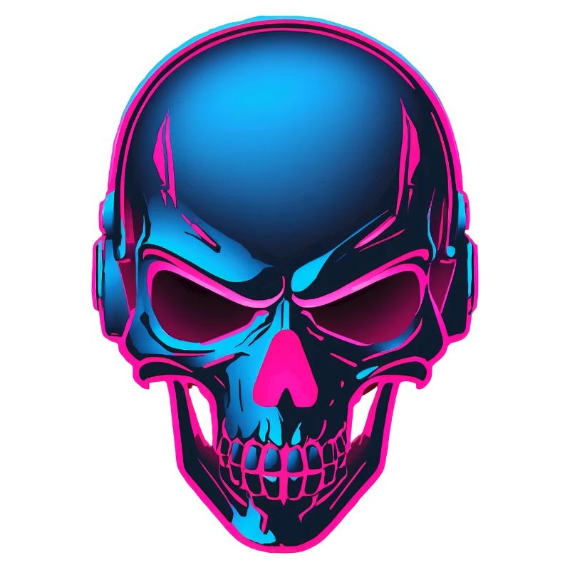 Neon Skull mit Kopfhörern
