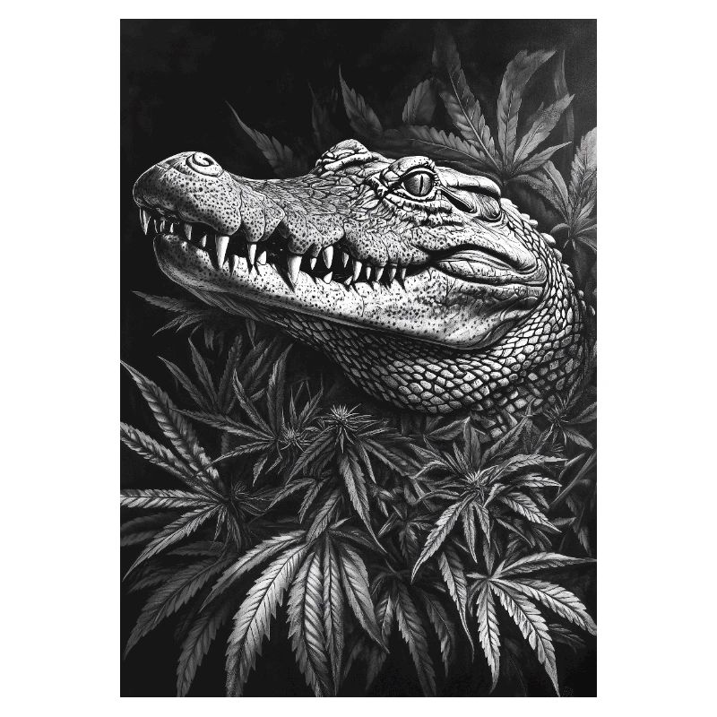 Crocodile dans la forêt de feuilles de chanvre