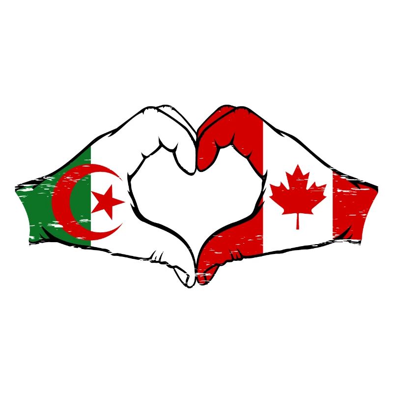 Algérie Canada Drapeau Mains Coeur Forme Utilisé