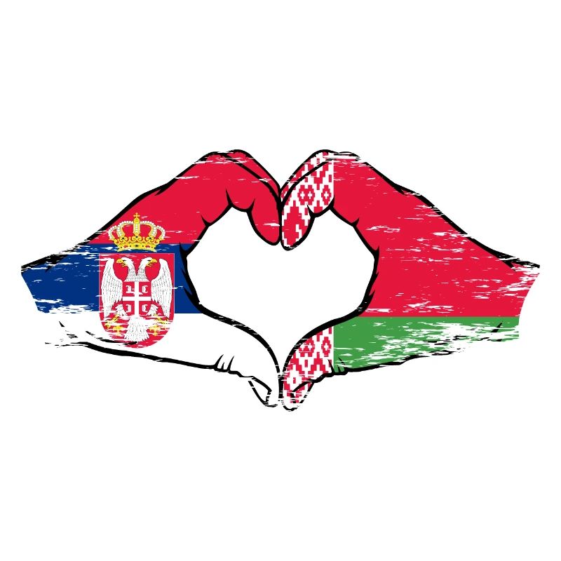 Serbie Biélorussie drapeau mains coeur utilisé