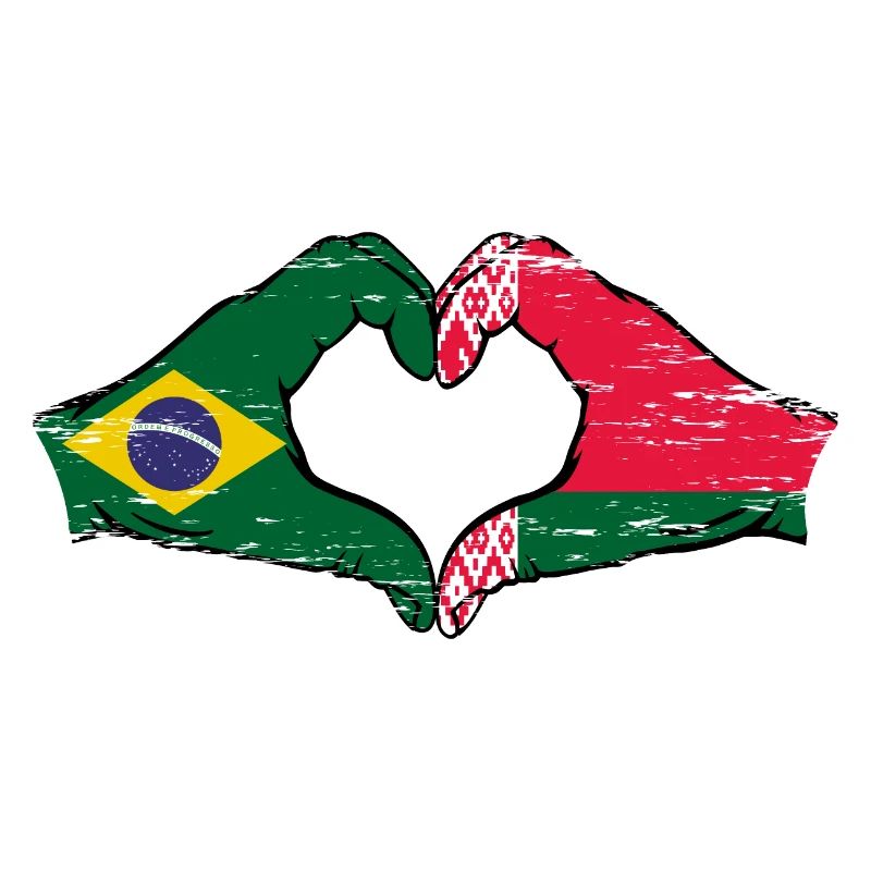 Brésil Biélorussie drapeau mains forme de coeur utilisé