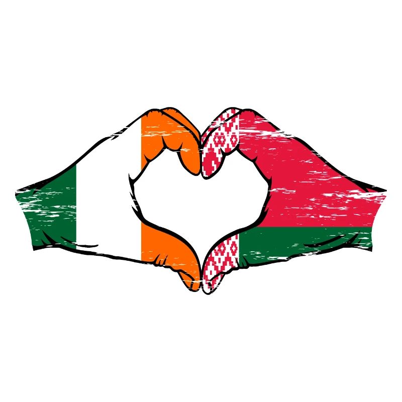 Irlande Biélorussie drapeau mains coeur forme utilisé