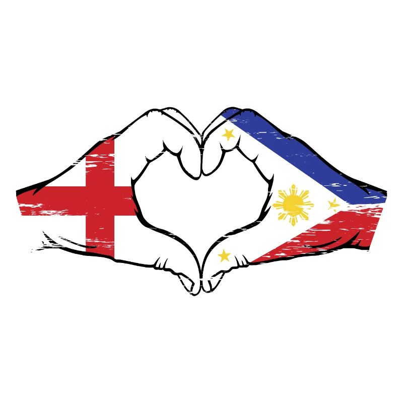 Angleterre Philippines Drapeau Mains Coeur Forme Utilisé