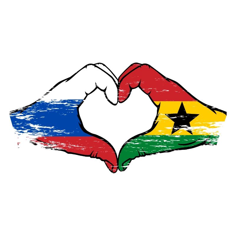 Russie Ghana drapeau mains forme de coeur utilisé