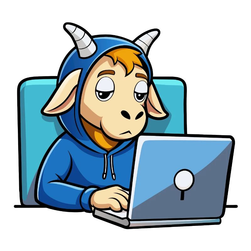 Une mignonne chèvre hacker dort dans un sweat à capuche devant le PC