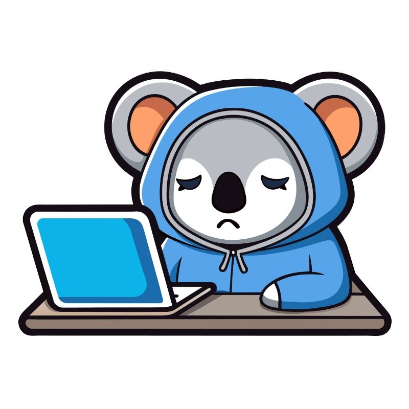 Un mignon koala hacker dort dans un sweat à capuche devant le PC