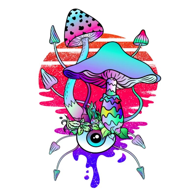 Champignons magiques Vaporwave Coucher de soleil