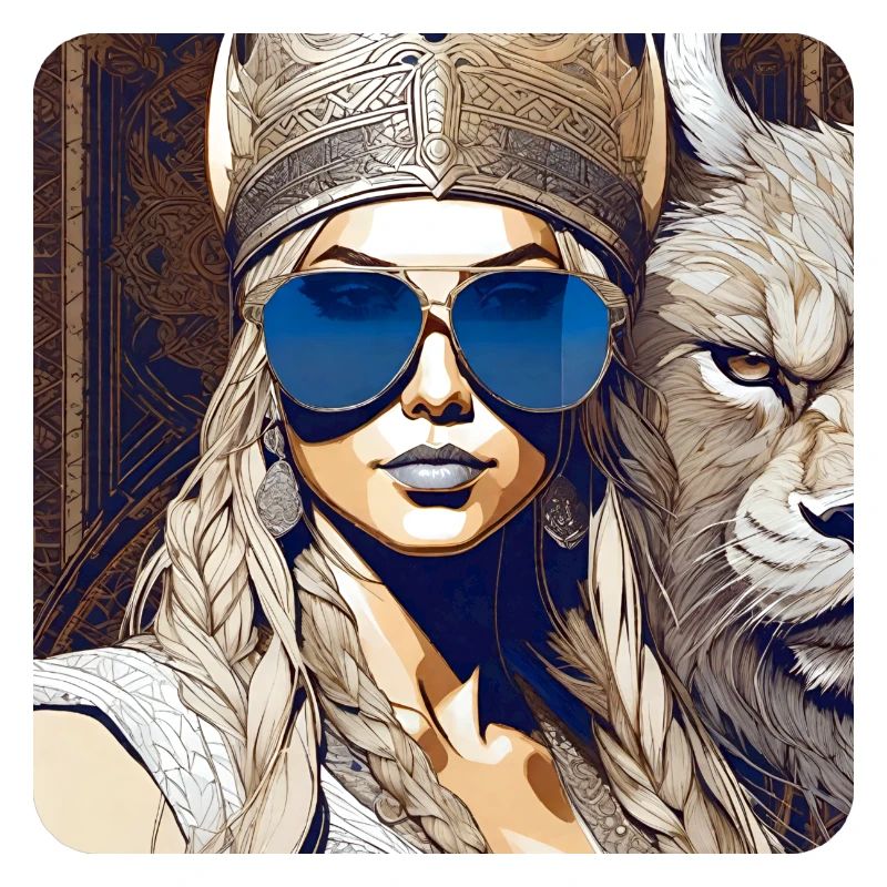 Moderne Stolze Wikingerin mit Sonnenbrille