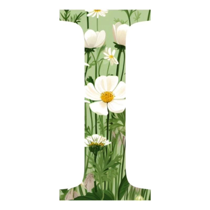 Buchstabe I, Monogramm, Blumenmuster