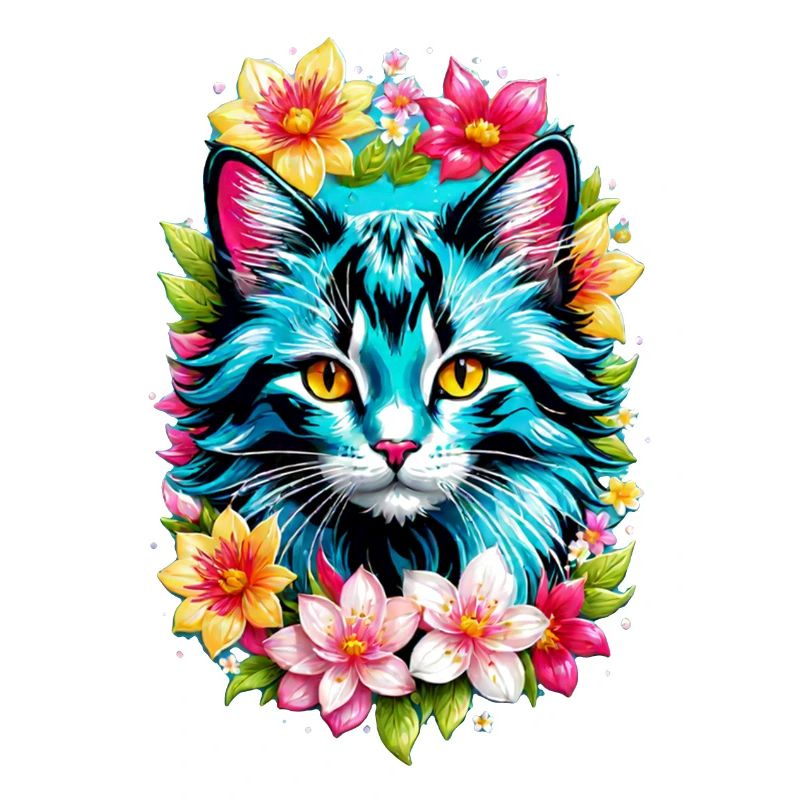 chat et fleur aquarelle