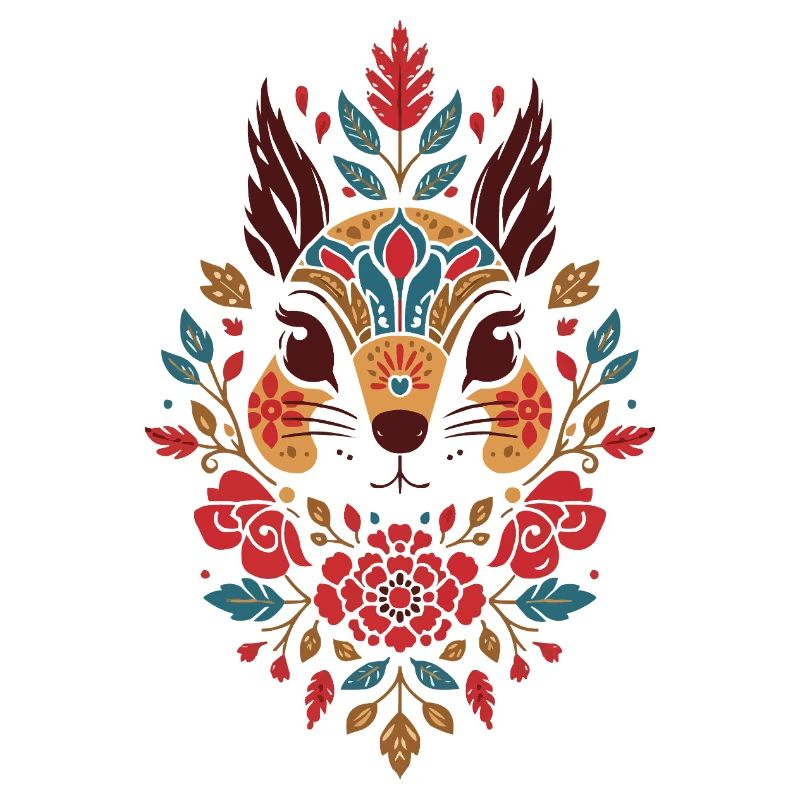 Blumen Eichhörnchen Kopf Folk-Art