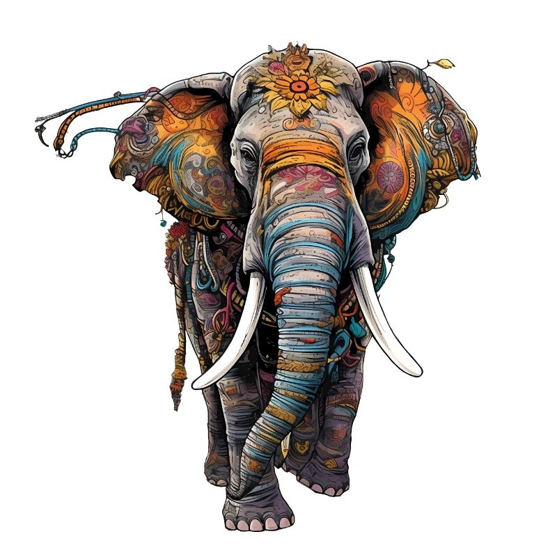 Éléphant coloré dans un style ethno boho