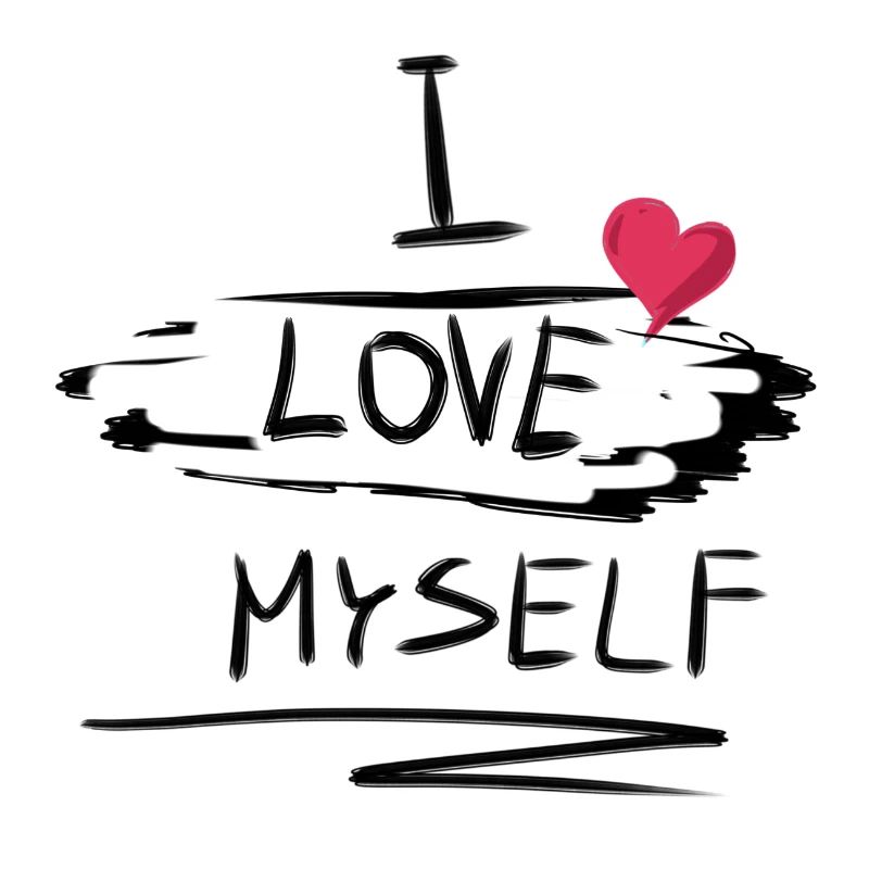 Self-loving heart text pattern I love myself proudly