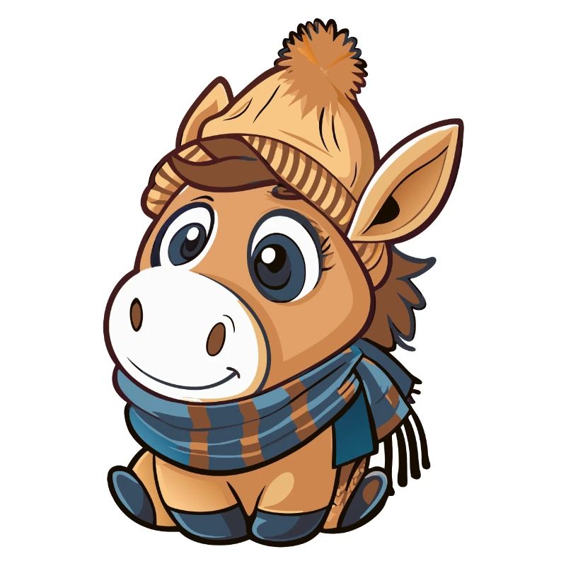 Âne mignon avec écharpe et chapeau à pompon.