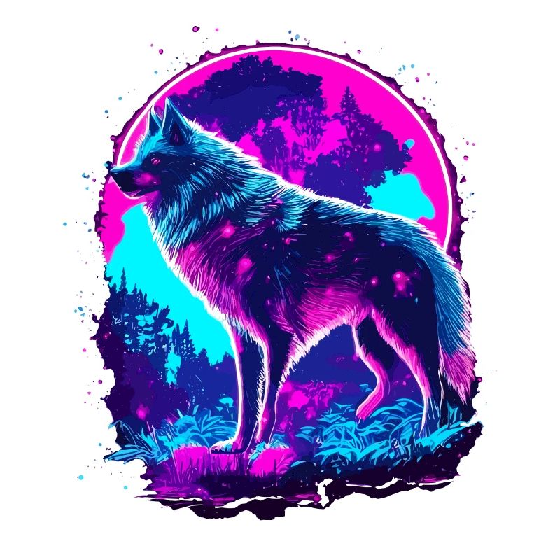 Wolfs Kunst Psychedelic Neon Synthwave