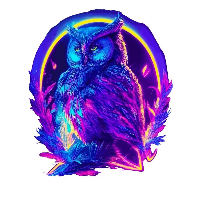 Mystisch leuchtende Eule Neon Synthwave