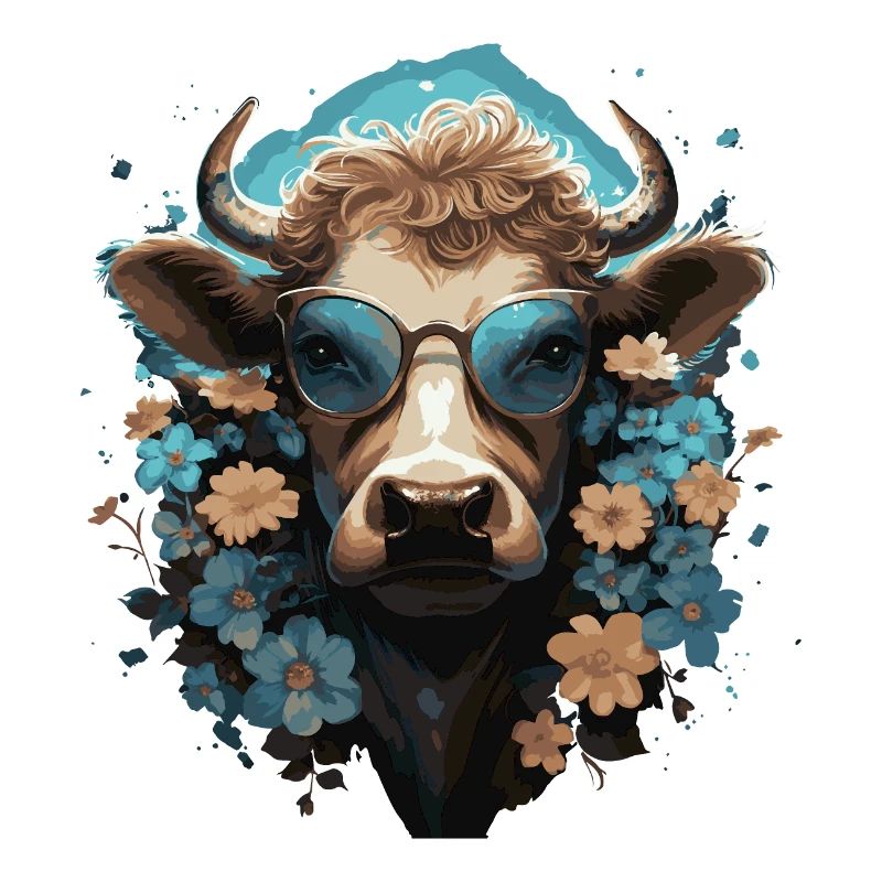 Drôle de vache avec des fleurs