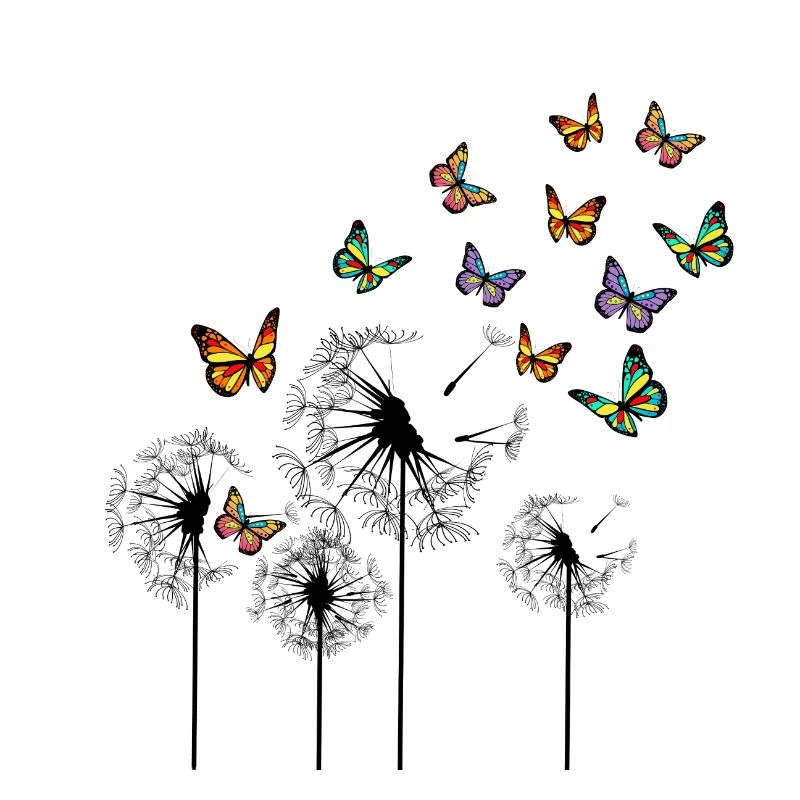 Pusteblume und Schmetterlinge